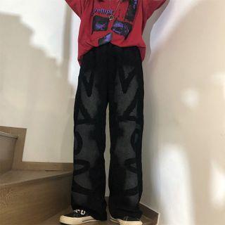 Print Corduroy Straight Leg Pants