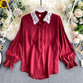 Crochet Collar Silky Blouse