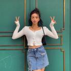 Snap-button Slim-fit Cropped Cardigan