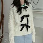 Cable Knit Cropped Cardigan White - One Size