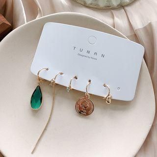 Set Of 5: Ear Cuff + Drop Earring 5 Pcs - Emerald - One Size