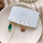 Set Of 5: Ear Cuff + Drop Earring 5 Pcs - Emerald - One Size