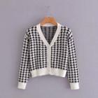 Houndstooth Cropped Cardigan Houndstooth - Black & White - One Size