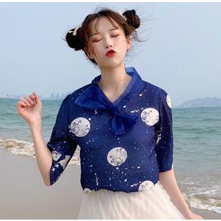 Short-sleeve Print Bow Top
