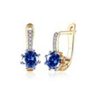 Fashion Elegant Plated Champagne Gold Geometric Round Blue Cubic Zircon Earrings Champagne - One Size