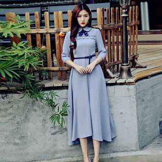 Gather-waist Bow-tied Chiffon Midi Dress