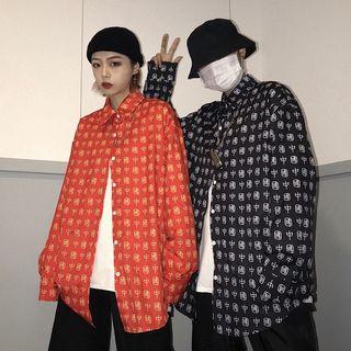 Couple Matching Long-sleeve Chinese Character Print Shirt