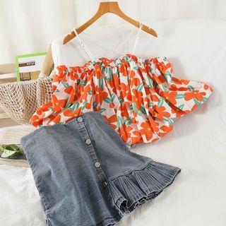 Short-sleeve Cold Shoulder Floral Print Blouse