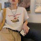 Elbow-sleeve Cake Print T-shirt White - One Size