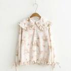 Floral Print Frill Trim Blouse Floral - Beige - One Size