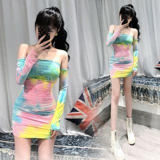 Off-shoulder Tie-dye Print Mini Bodycon Dress