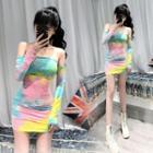 Off-shoulder Tie-dye Print Mini Bodycon Dress
