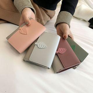 Faux Leather Contrast Color Leave Detail Wallet