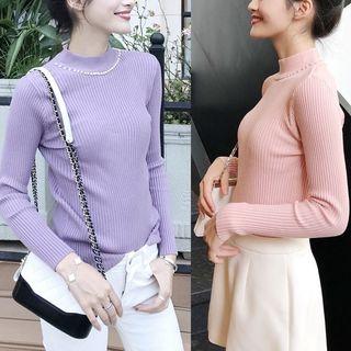 Long-sleeve Mock-neck Knit Top (various Designs And Colors)