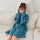Turtle-neck Puff-sleeve Dress