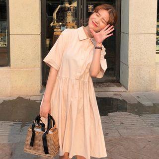 Short-sleeve A-line Pleated Dress