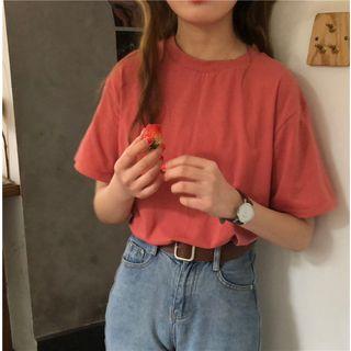 Short-sleeve Plain Loose-fit T-shirt