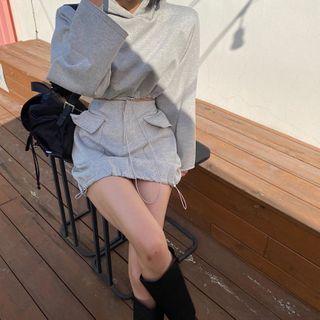 Set: Drawstring Cropped Hoodie + Mini A-line Skirt