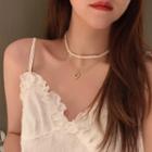 Faux Pearl Choker / Geometric Hoop Necklace / Set