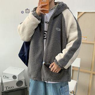 Two Tone Faux Shearling Zip Oversize Jacket
