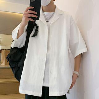 Elbow-sleeve Open Collar Shirt