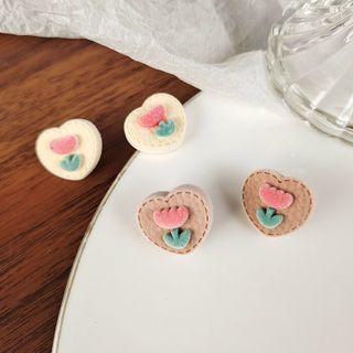 Flocking Flower Heart Alloy Earring