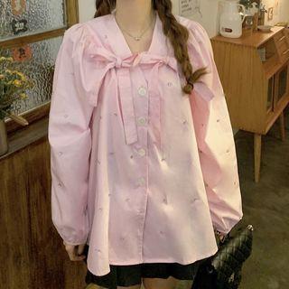 Rhinestone Bow Accent Blouse