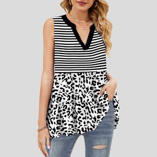 Leopard Print Panel Flowy Tank Top