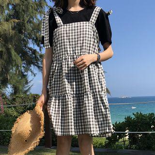 Shoulder-tie Plaid Dress