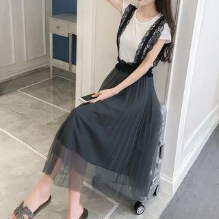 Lace Trim Strap Mesh Jumper Skirt