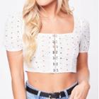 Short Sleeve Pointelle Crop Corset Top