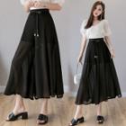 Lace-up Chiffon Wide Leg Pants Black - One Size