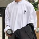 Long-sleeve Question Mark Embroidered T-shirt