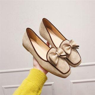 Piped Bow Faux Suede Flats