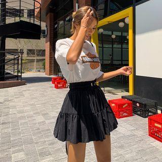 Inset Shorts Cord-waist Mini Tiered Skirt