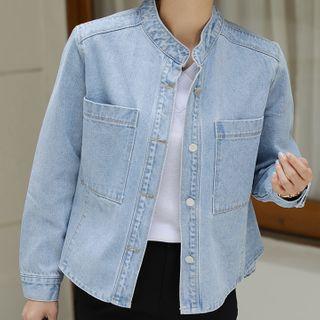 Mandarin-collar Denim Shirt Jacket