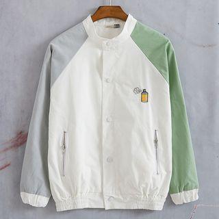 Colour Block Embroidered Baseball Jacket