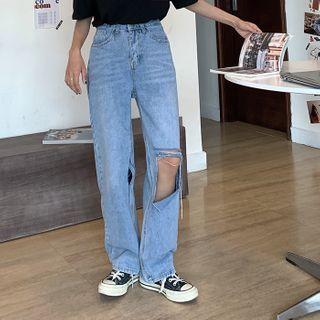 Ripped Jeans Shift High-waist Pants