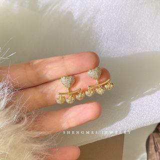 Rhinestone Heart Fringed Stud Earring 1 Pair - Gold - One Size