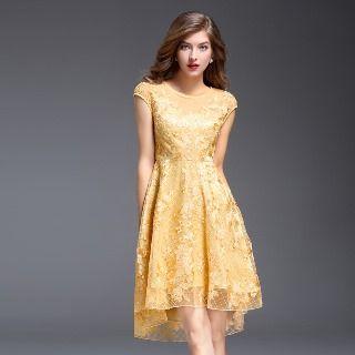 Cap-sleeve Embroidery A-line Dress