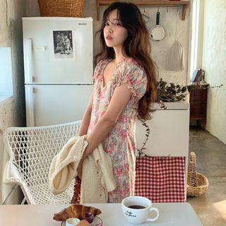 Short-sleeve Floral Print Mini Dress Floral - White - One Size