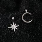 Non-matching Rhinestone Crescent & Star Drop Earring 1 Pair - As Shown In Figure - One Size