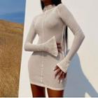 Long-sleeve Mock-neck Mesh Mini Dress