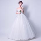 Off-shoulder Beaded Fringe Ball Gown Wedding Dress