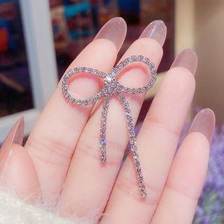 Bow Rhinestone Fringed Earring Cs0206 - 1 Pc - Silver - One Size