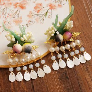 Faux Pearl Resin Deer Horn Fringed Hair Clip