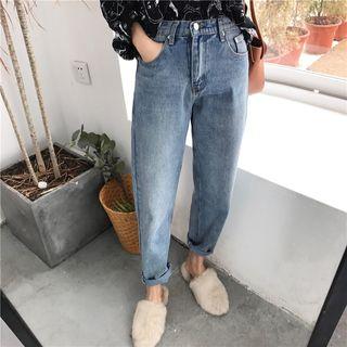 Washed High-waist Straight-leg Jeans