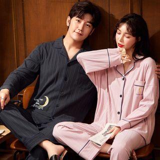 Couple Matching Loungewear Set : Long-sleeve Moon Print Top + Pants