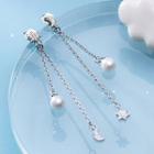 925 Sterling Silver Faux Pearl Moon & Star Fringed Earring 1 Pair - As Shown In Figure - One Size