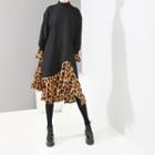 Leopard Pattern Panel Pullover Dress Gray - One Size